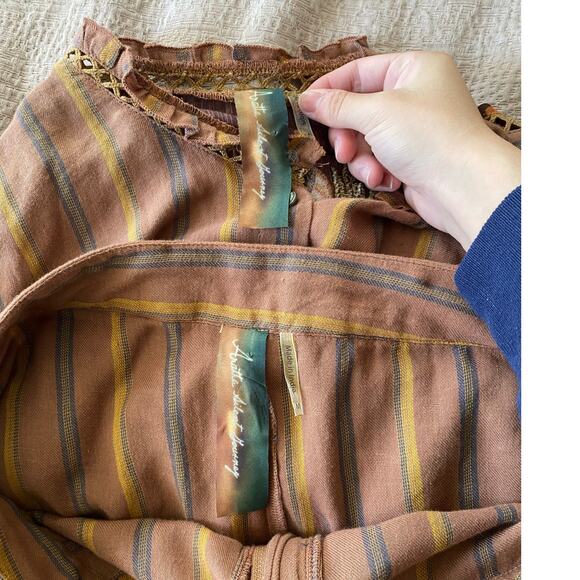 ARATTA Anthropologie Brown Striped Floral Set Mariah Stripe Pants Size Medium - Picture 4 of 7